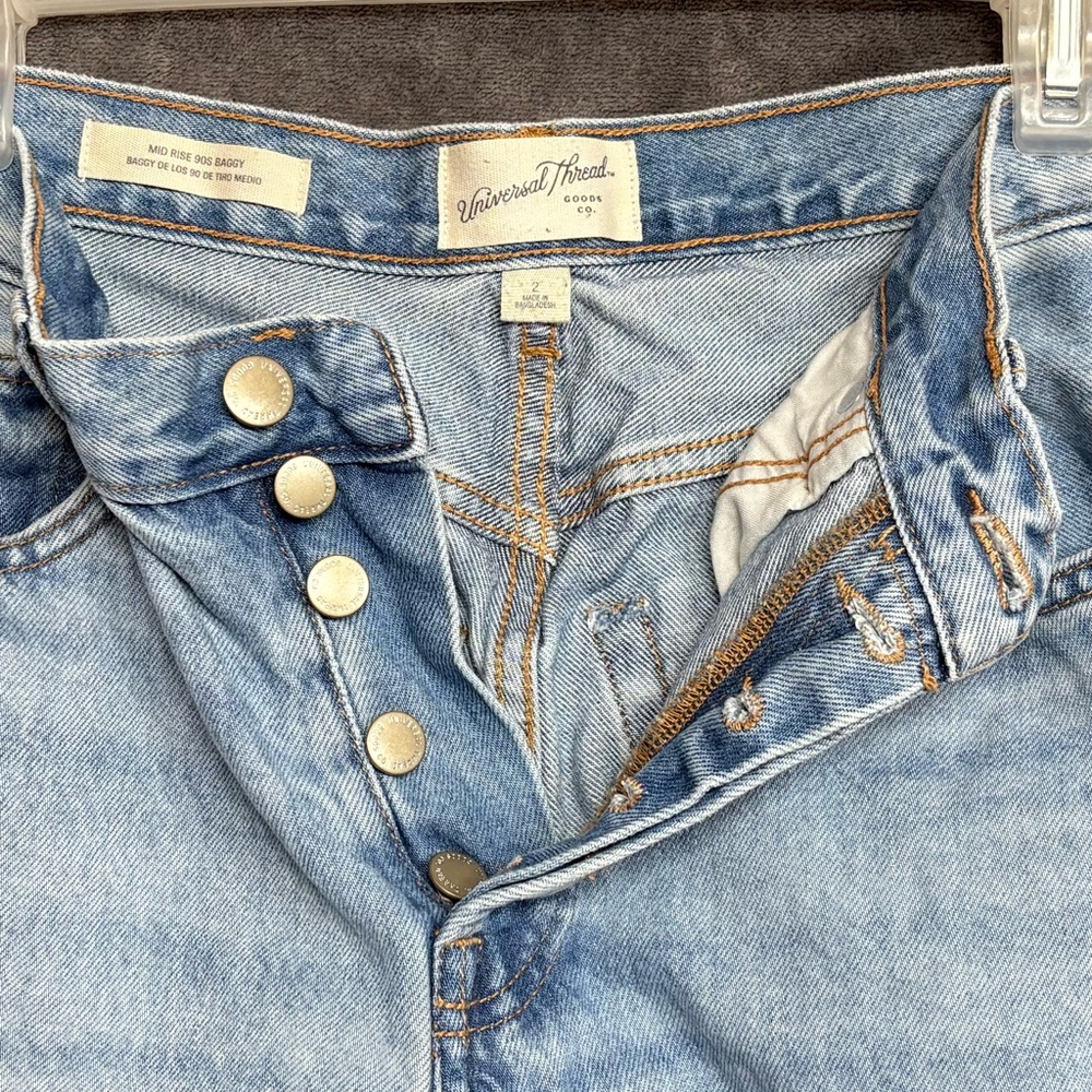 Mid-Rise 90s Baggy Wide-leg Embellished Denim Jeans sz2 Button-Fly Cabincore - Picture 2 of 9
